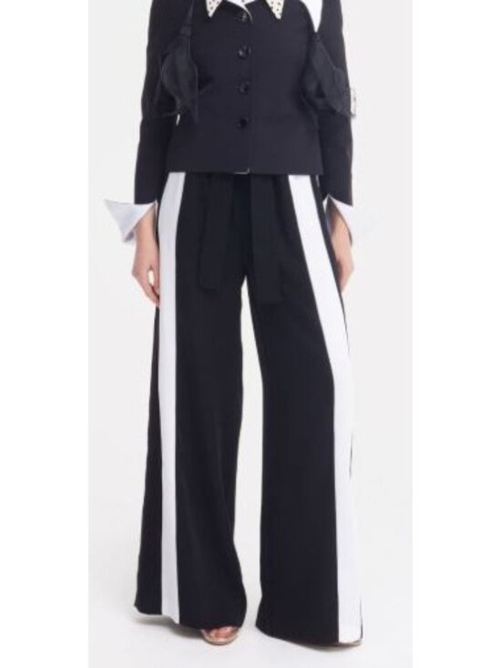 Julia Allert Pants - NEW Julia Allert Belted High Waist Wide Leg Pants, Black/White, Size Large